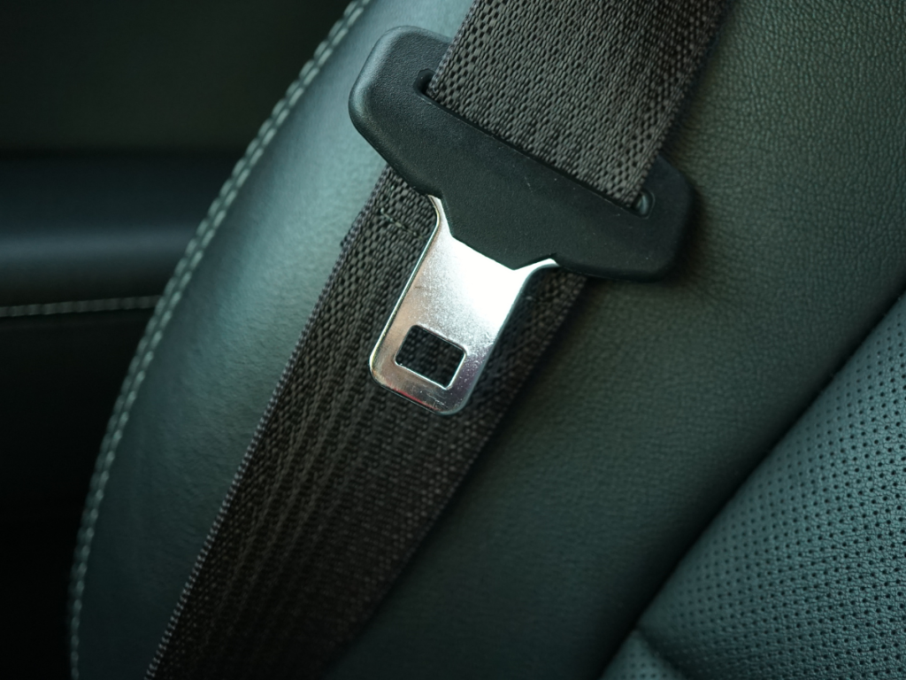 A seat belt in a car.