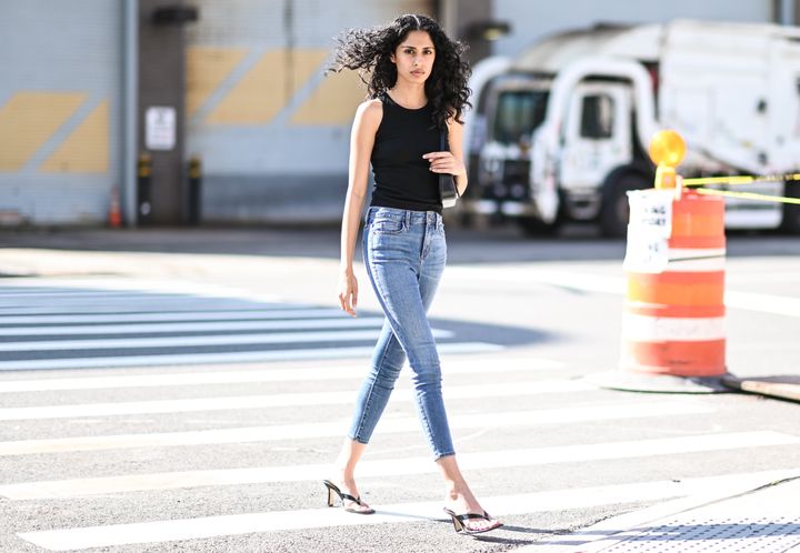 A model wearing skinny jeans on May 20, 2021, in New York City.