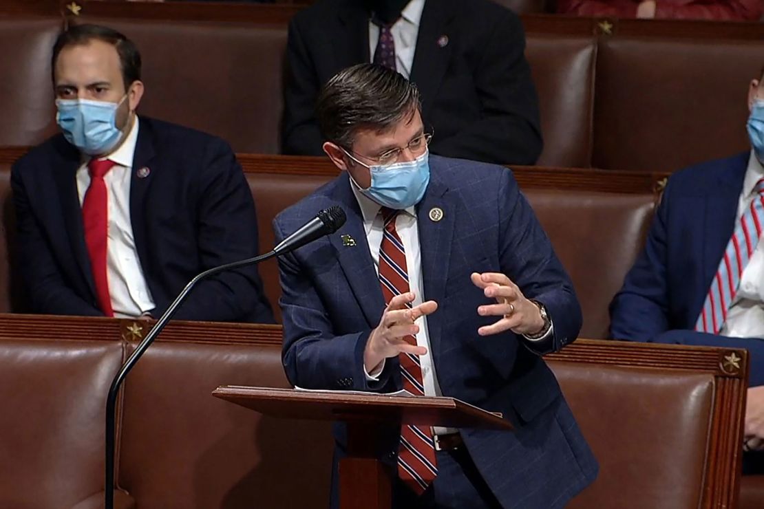 In this screenshot taken from a congress.gov webcast, Rep. Mike Johnson speaks during a House debate session to ratify the 2020 presidential election at the US Capitol on January 6, 2021 in Washington, DC.